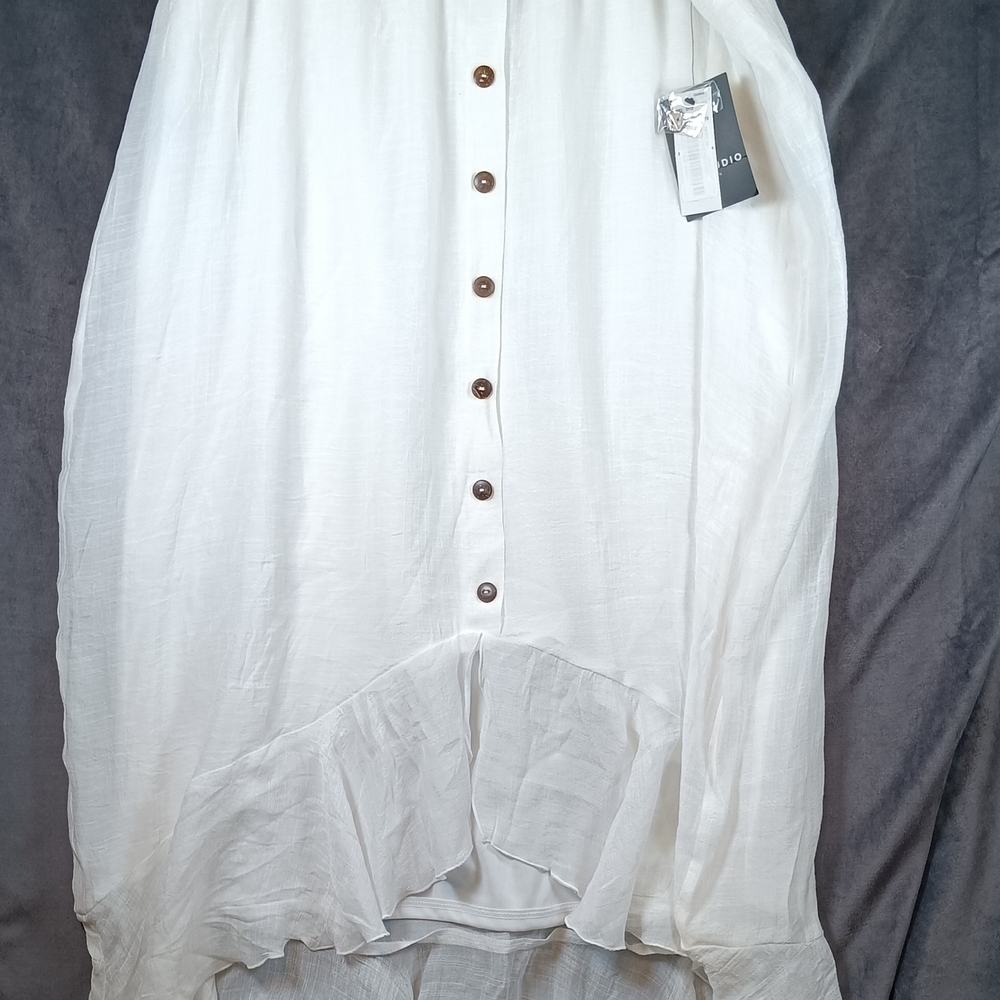 Studio One White High-Low Faux Button Front Skirt